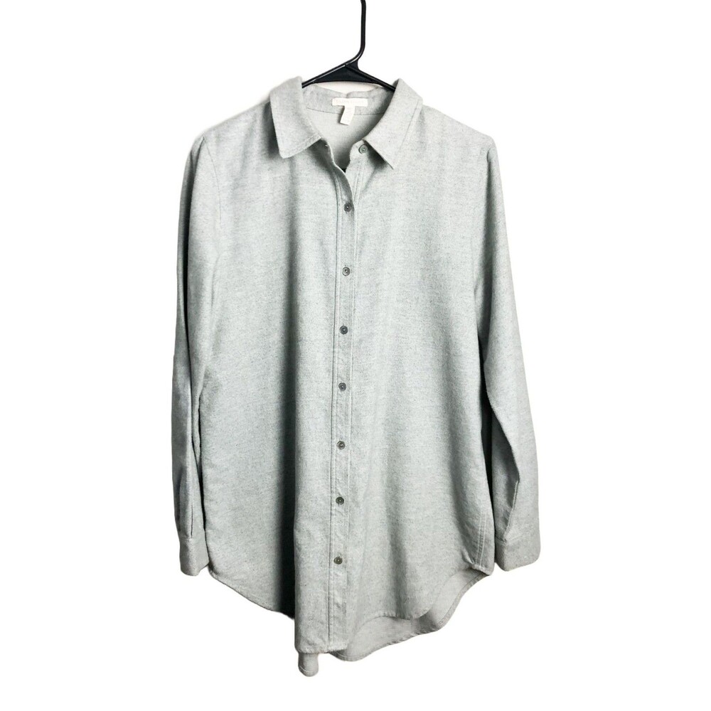 Eileen Fisher Organic Cotton Gray Lightweight Button Down Shacket Womens XS